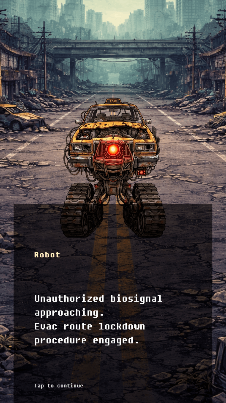 MonBreak English story scene with robot dialogue